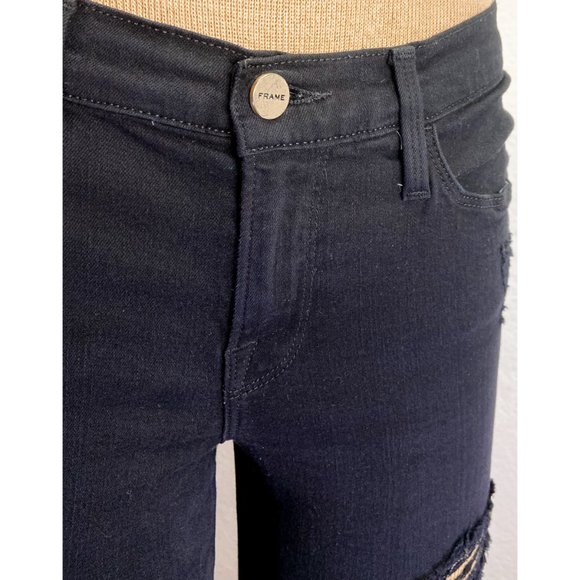 FRAME Black Distressed Ripped Zip Multipocket Skinny Jeans, Sz. 28 - Picture 14 of 14